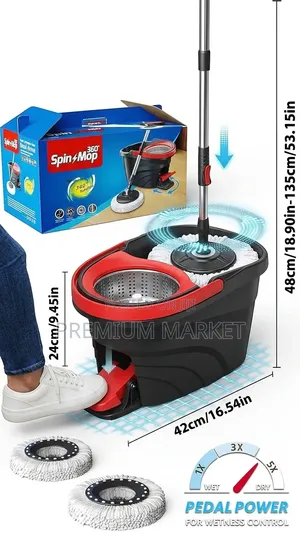Mevigo 360° Spin Mop With Bucket ከእጅ ንክኪ ነፃ መወልወያ
