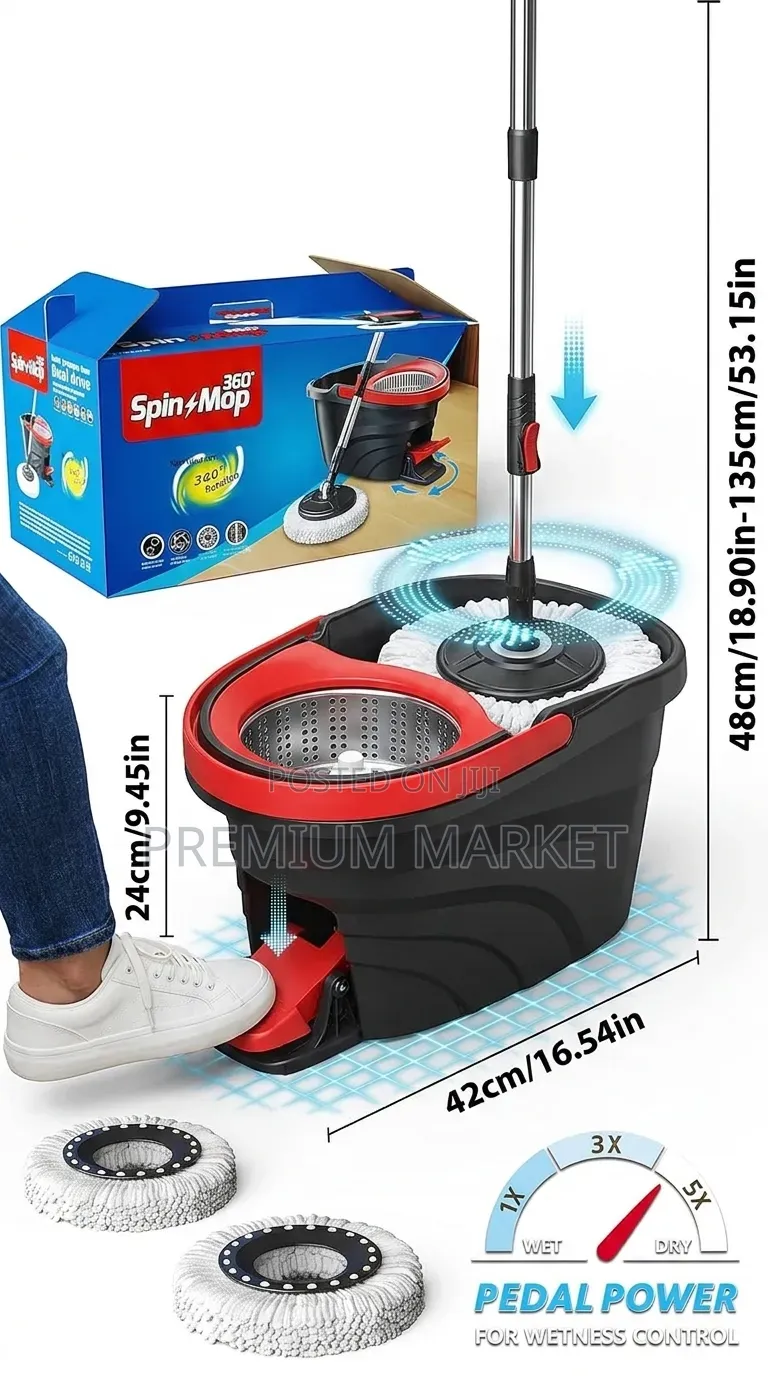 Mevigo 360° Spin Mop With Bucket ከእጅ ንክኪ ነፃ መወልወያ