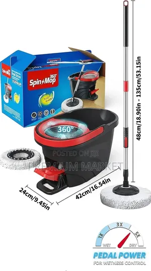 Mevigo 360° Spin Mop With Bucket ከእጅ ንክኪ ነፃ መወልወያ