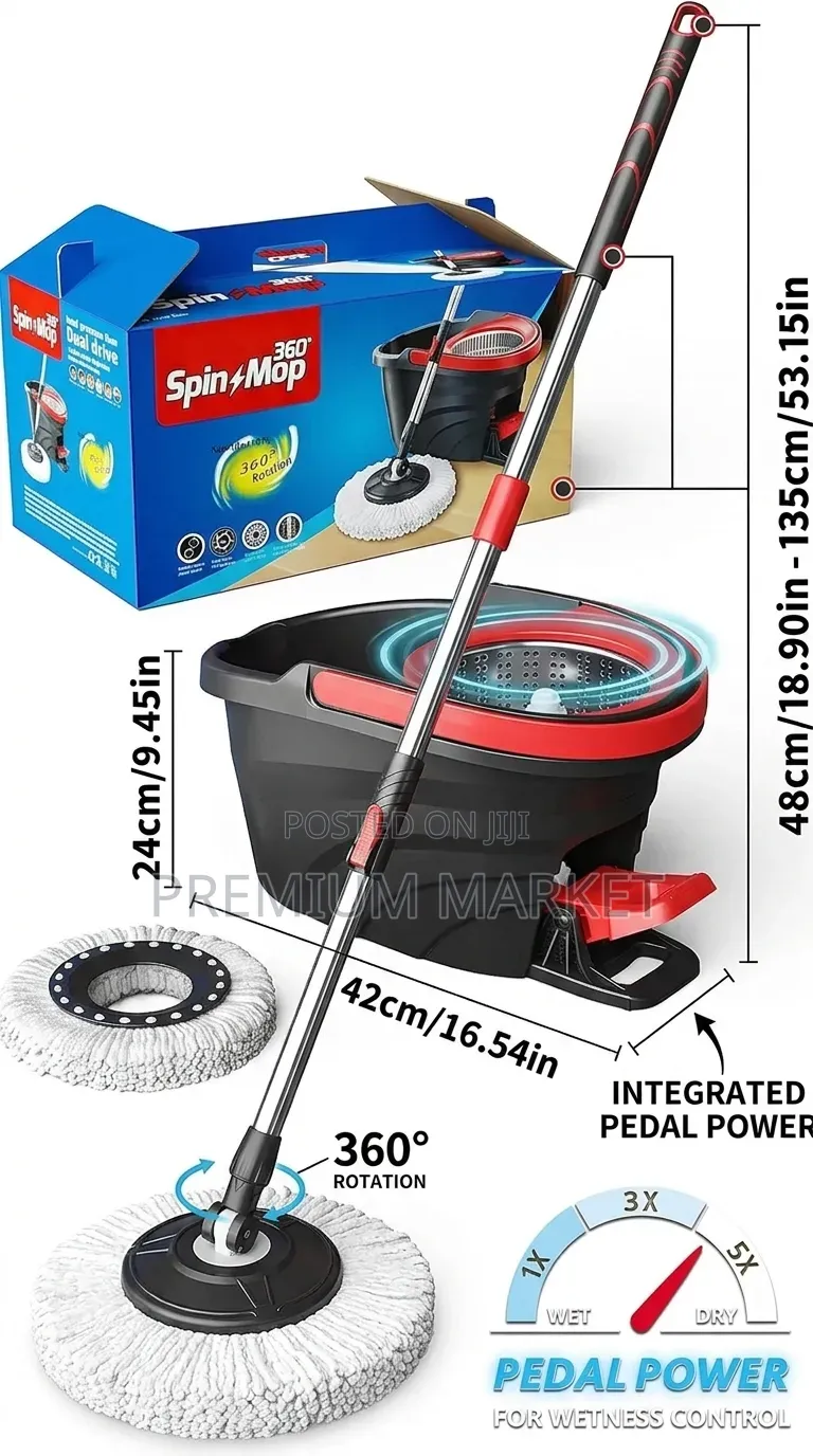 Mevigo 360° Spin Mop With Bucket ከእጅ ንክኪ ነፃ መወልወያ