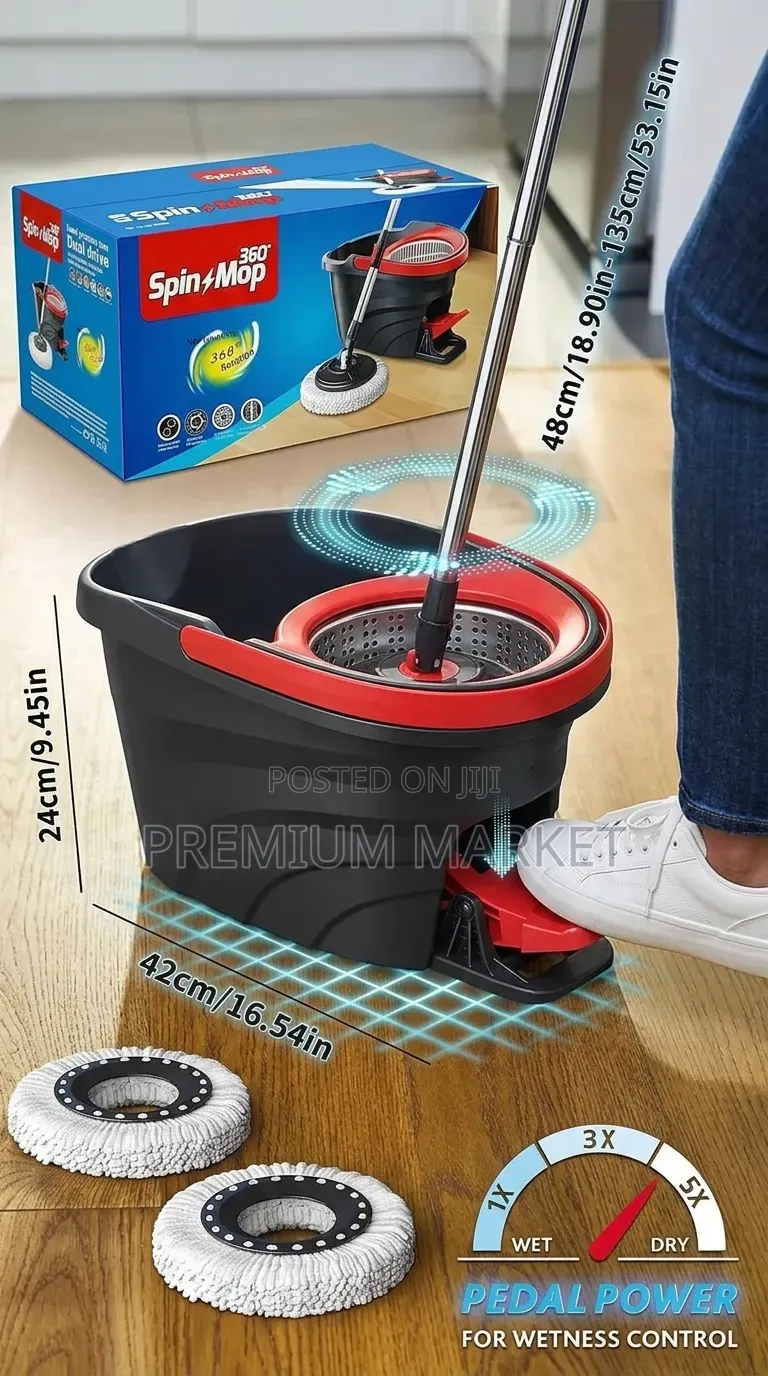 Mevigo 360° Spin Mop With Bucket ከእጅ ንክኪ ነፃ መወልወያ