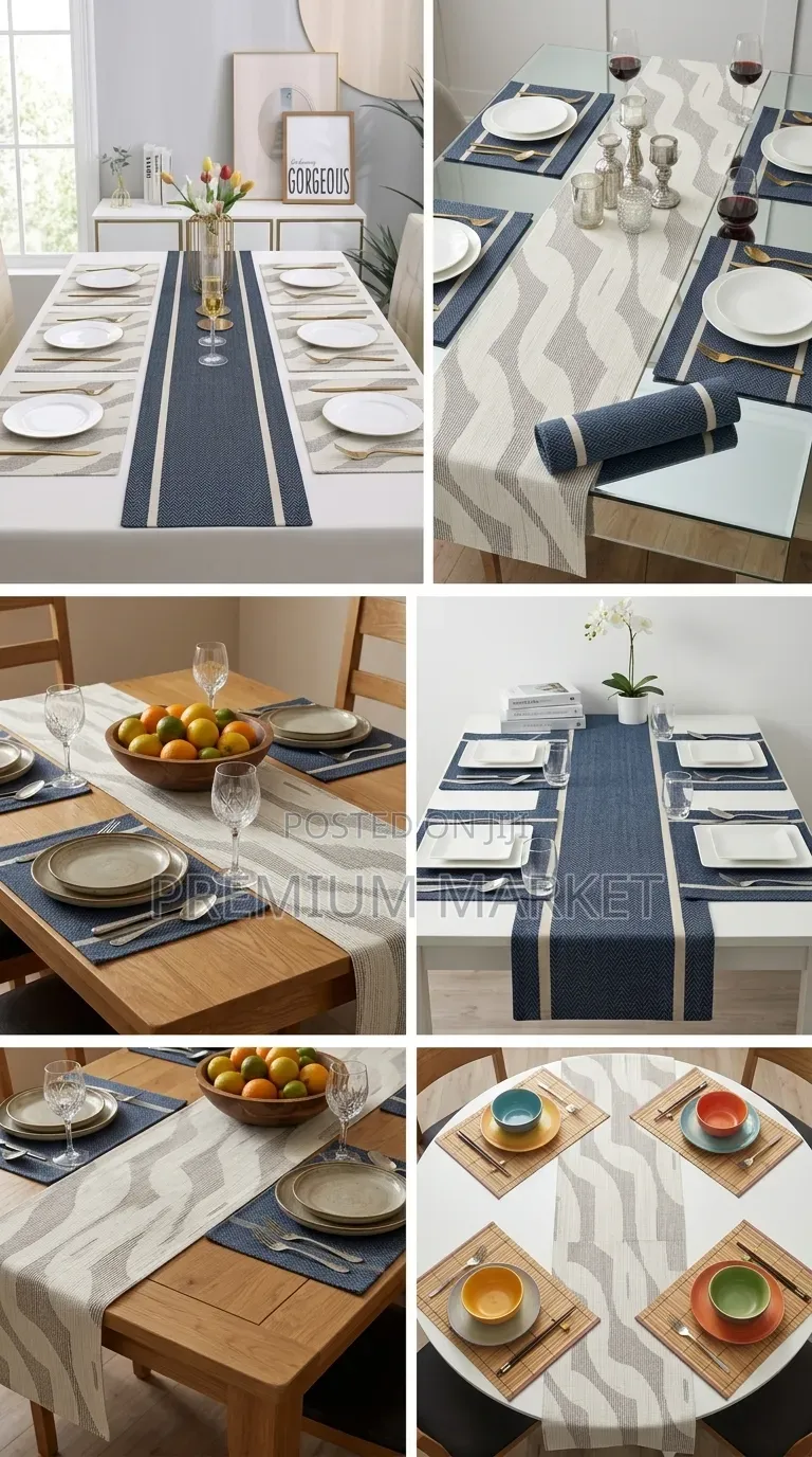 Table Mat With Runner and 6 Mats የጠረፔዛ ንጣፍ ከነ ራነር