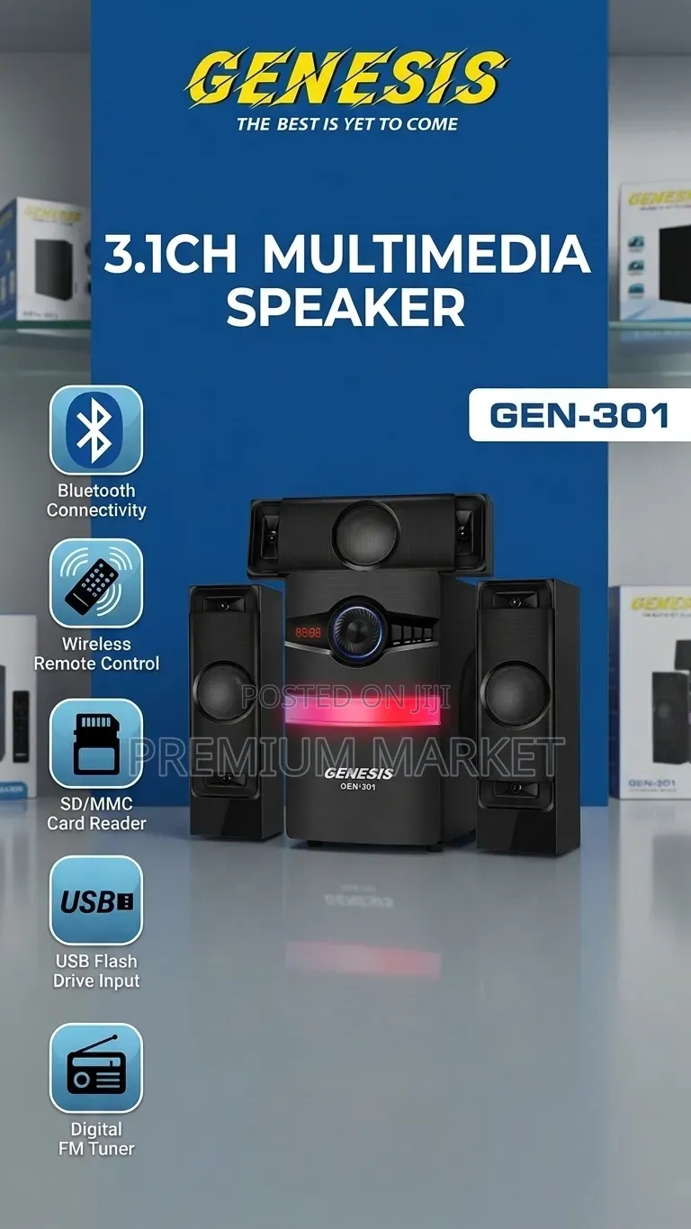 Speaker Genesis GEN-301 3.1-Channel Multimedia Speaker System የታቪ ስፒከር