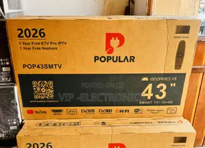 POPULAR 43 Inch TV Smart – Android 15, 1GB+8GB, Free ETV Pro & Nashare