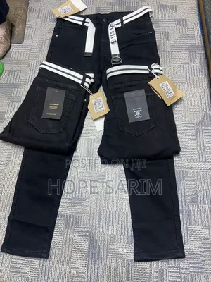 Premium Jet-Black Belted Men's Stretch Jeans –