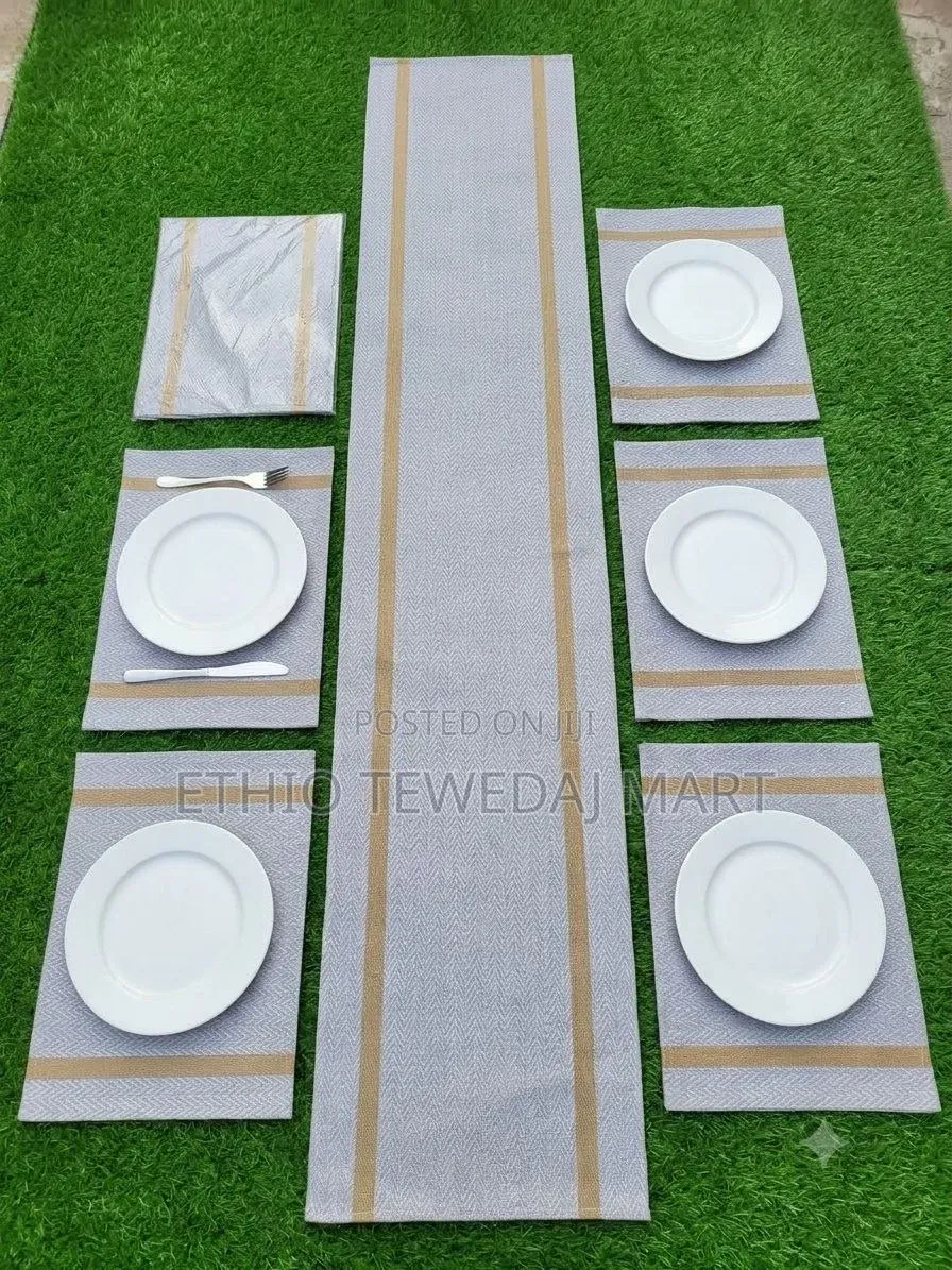 Striped Table Runner and Placemats Set Table Mat የጠረቤዛ ልብስ