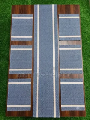 Striped Table Runner and Placemats Set Table Mat የጠረቤዛ ልብስ