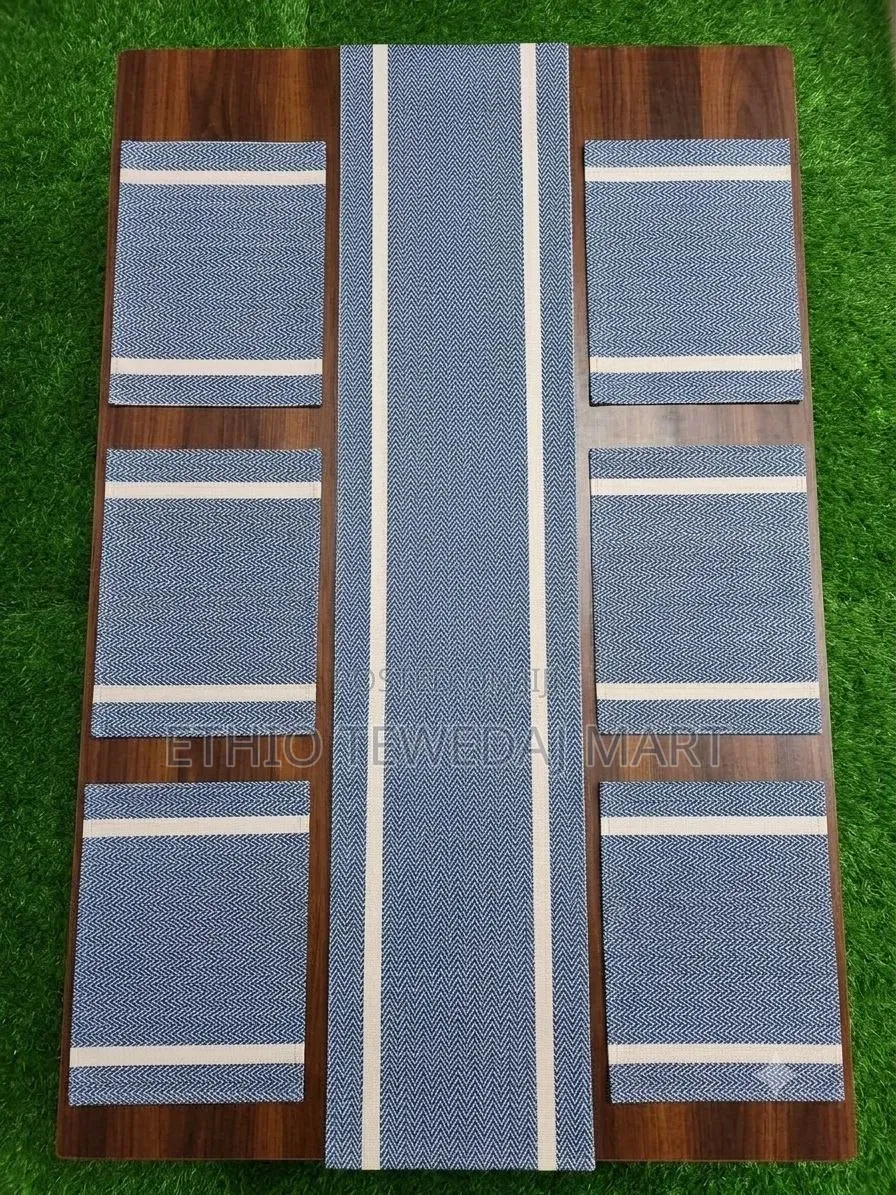 Striped Table Runner and Placemats Set Table Mat የጠረቤዛ ልብስ