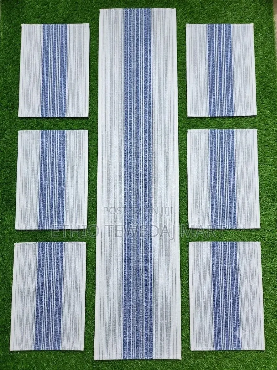 Striped Table Runner and Placemats Set Table Mat የጠረቤዛ ልብስ