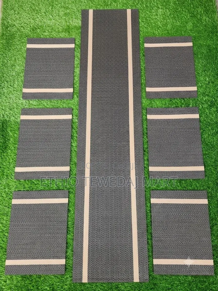 Striped Table Runner and Placemats Set Table Mat የጠረቤዛ ልብስ