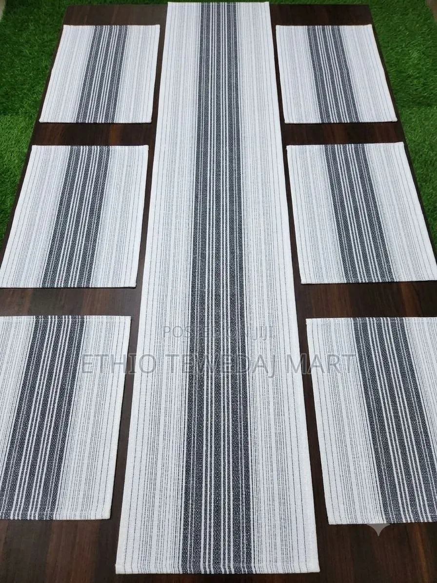 Striped Table Runner and Placemats Set Table Mat የጠረቤዛ ልብስ