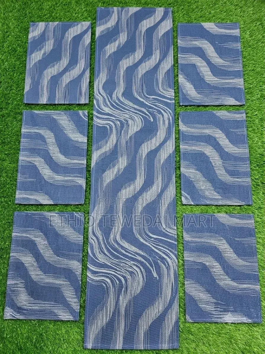 Striped Table Runner and Placemats Set Table Mat የጠረቤዛ ልብስ