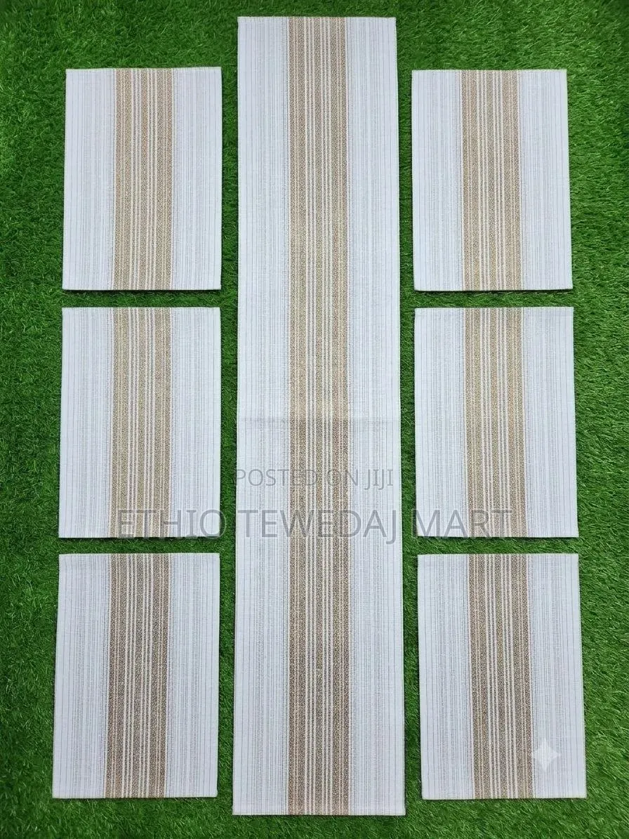 Striped Table Runner and Placemats Set Table Mat የጠረቤዛ ልብስ