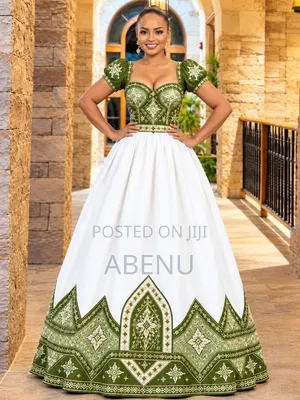 Elegant Red and White Ethiopian Habesha Kemis