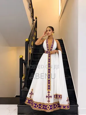 Elegant Red and White Ethiopian Habesha Kemis