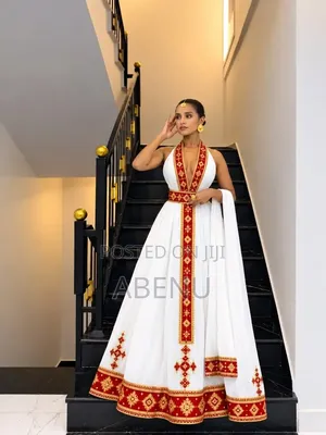 Elegant Red and White Ethiopian Habesha Kemis