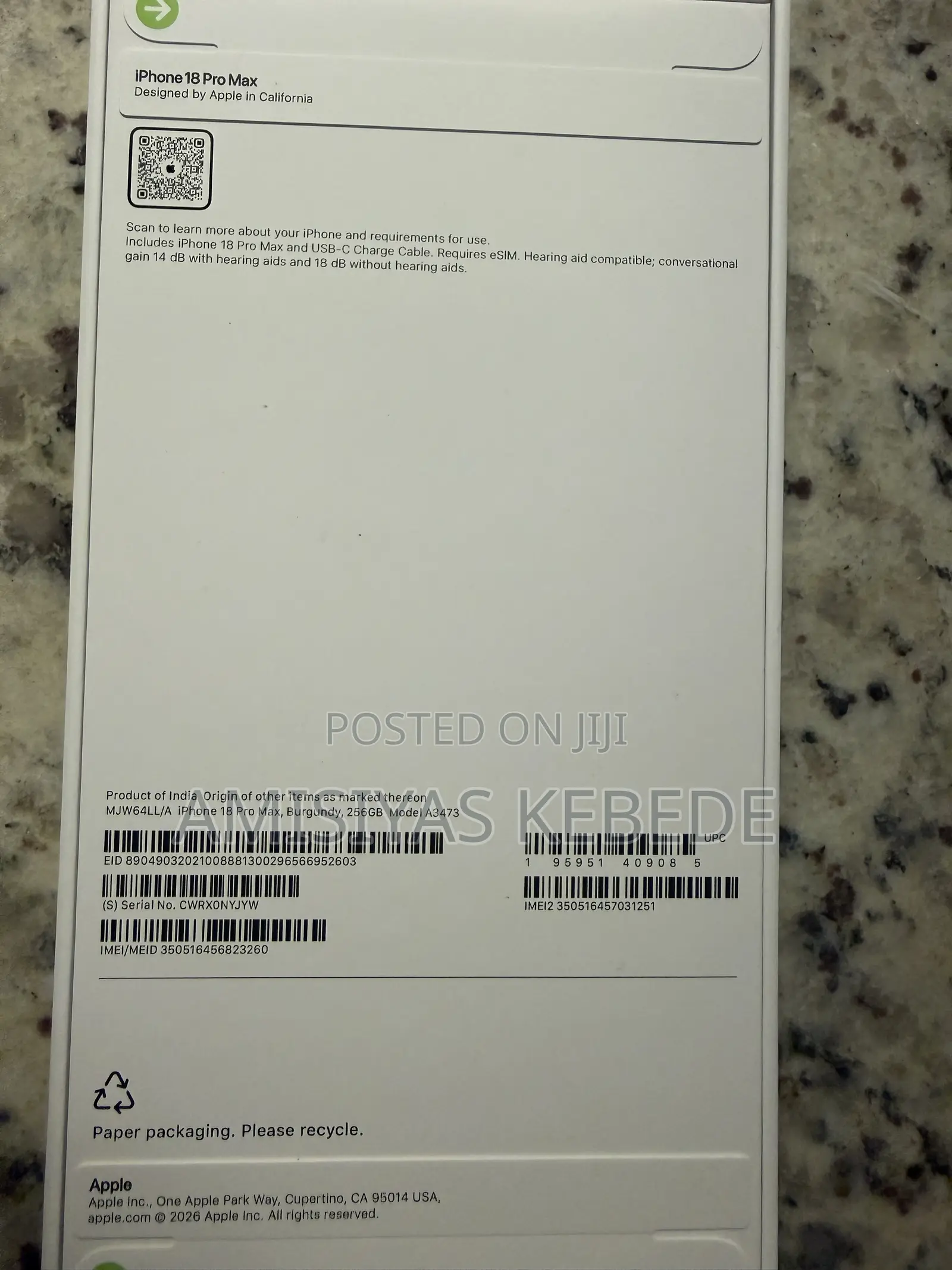 New Apple iPhone 18 Pro Max 256 GB Red