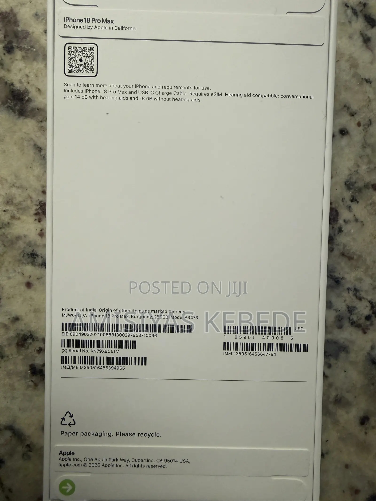 New Apple iPhone 18 Pro Max 256 GB Red
