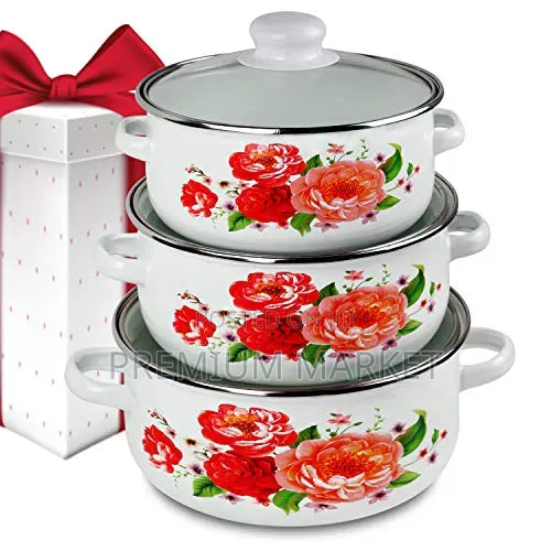 Casserole Pot With Sturdy Glass Lids 3 Set የወጥ መስራያ እና ማቅረቢያ