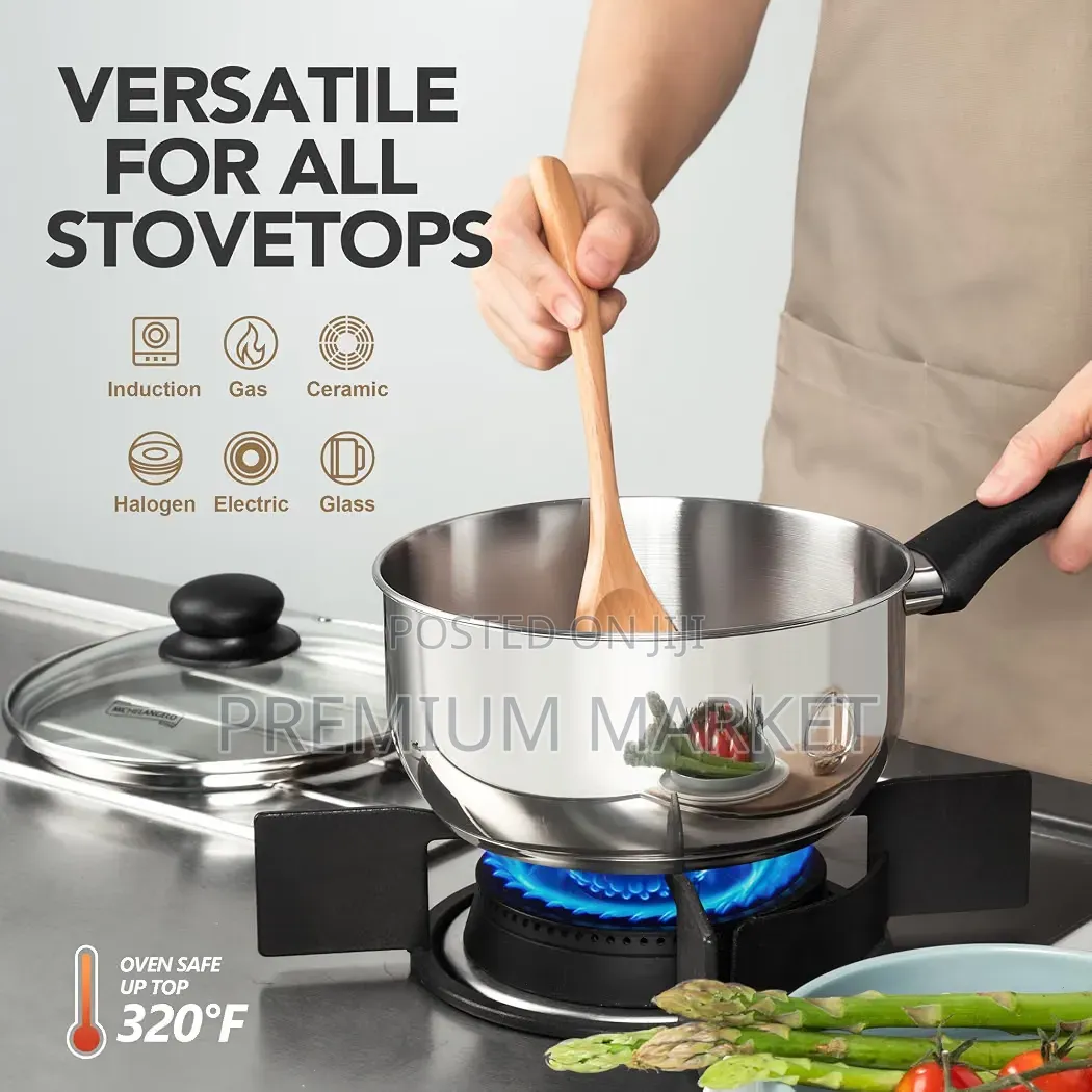 Saucepan Stainless Steel Set 6-Piece የወጥ መስሪያ እና ማቅረቢያ