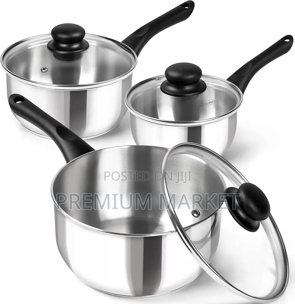 Saucepan Stainless Steel Set 6-Piece የወጥ መስሪያ እና ማቅረቢያ