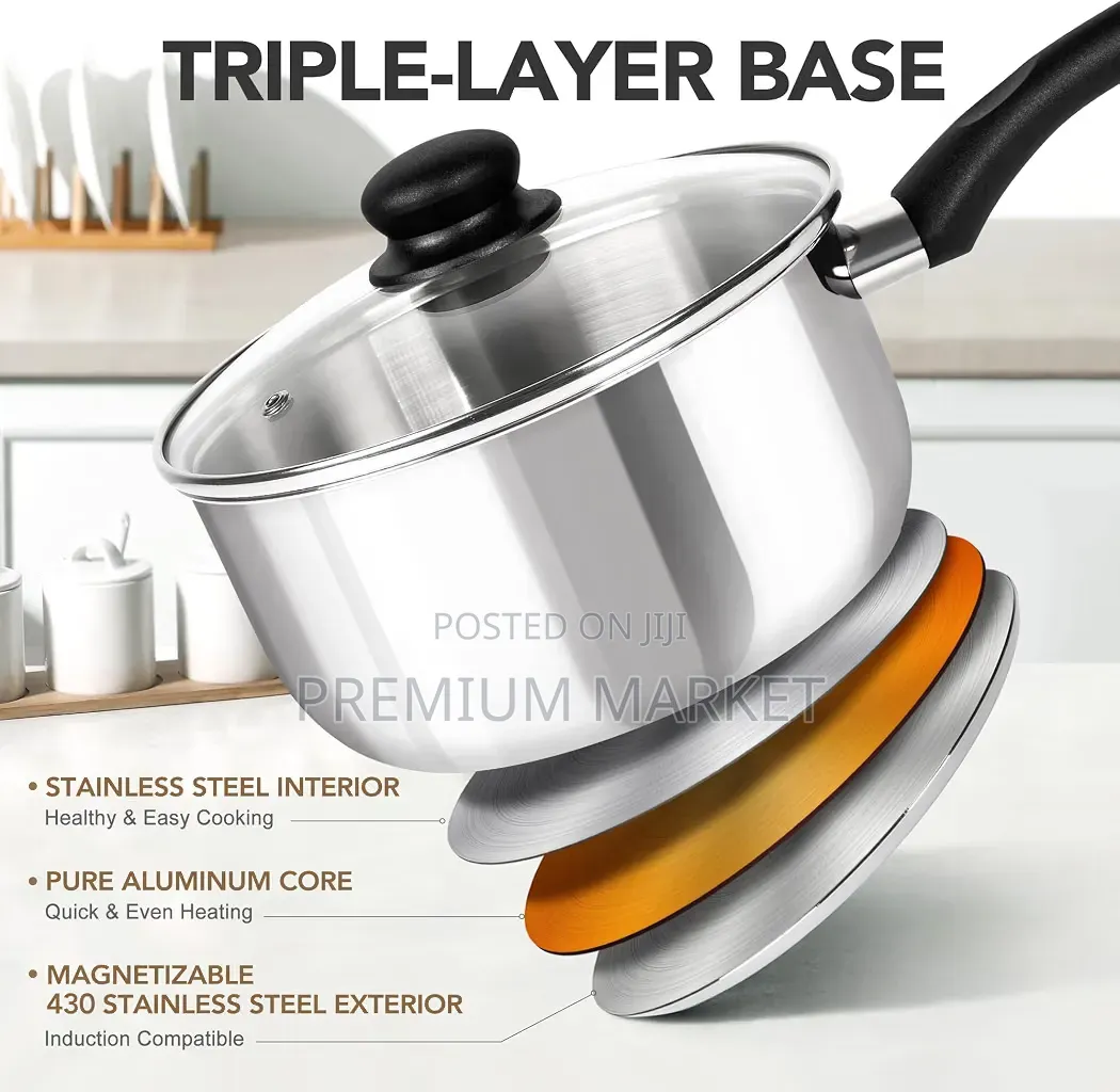 Saucepan Stainless Steel Set 6-Piece የወጥ መስሪያ እና ማቅረቢያ