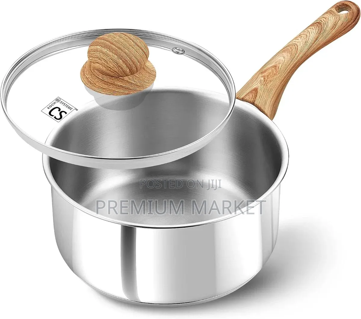 Pot Stainless Steel Sauce Pan 6 Piece የወጥ ማቅረቢያ እንጨት እጀታ