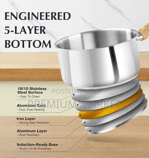 Pot Stainless Steel Sauce Pan 6 Piece የወጥ ማቅረቢያ እንጨት እጀታ