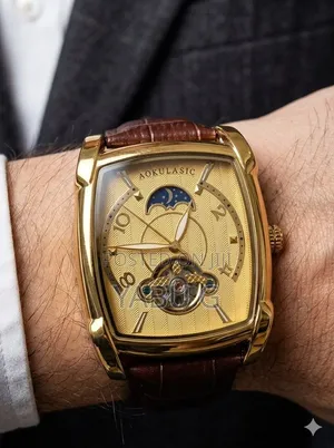 Aokulasic Mechanical Watch Features a Gold-Toned and a Brown Leather