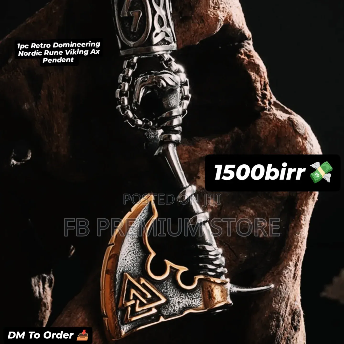 1pc Retro Domineering Nordic Rune Viking Ax Pendent Necklace