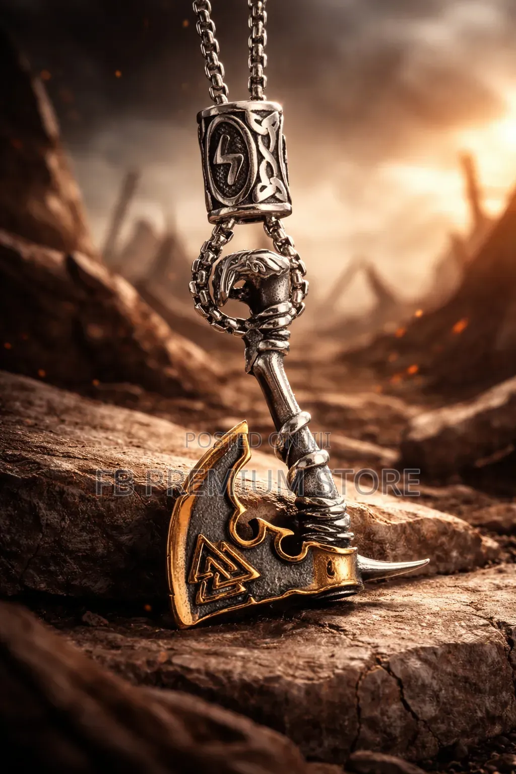 1pc Retro Domineering Nordic Rune Viking Ax Pendent Necklace