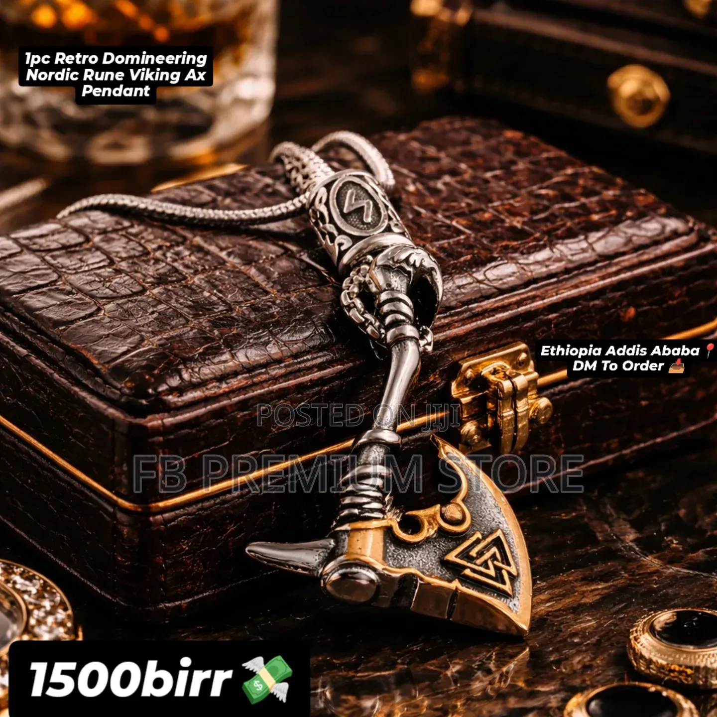 1pc Retro Domineering Nordic Rune Viking Ax Pendent Necklace