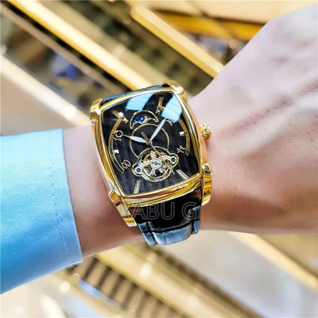Mechanical Watch for Men Luminous Hands Leather Strap Fashion Watch