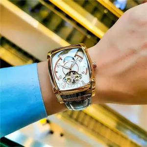 Aokulasic Men's Mechanical Watch Featuring a Gold-Toned Tonneau Case