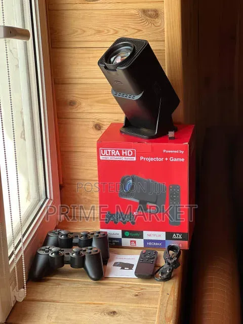 Ultra HD 2-in-1 Smart Projector – Built-in Retro Games + 2 Joysticks