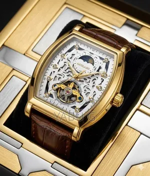 Aokulasic Tonneau-Shaped Skeleton Automatic Watch With a Gold-Tone Cas