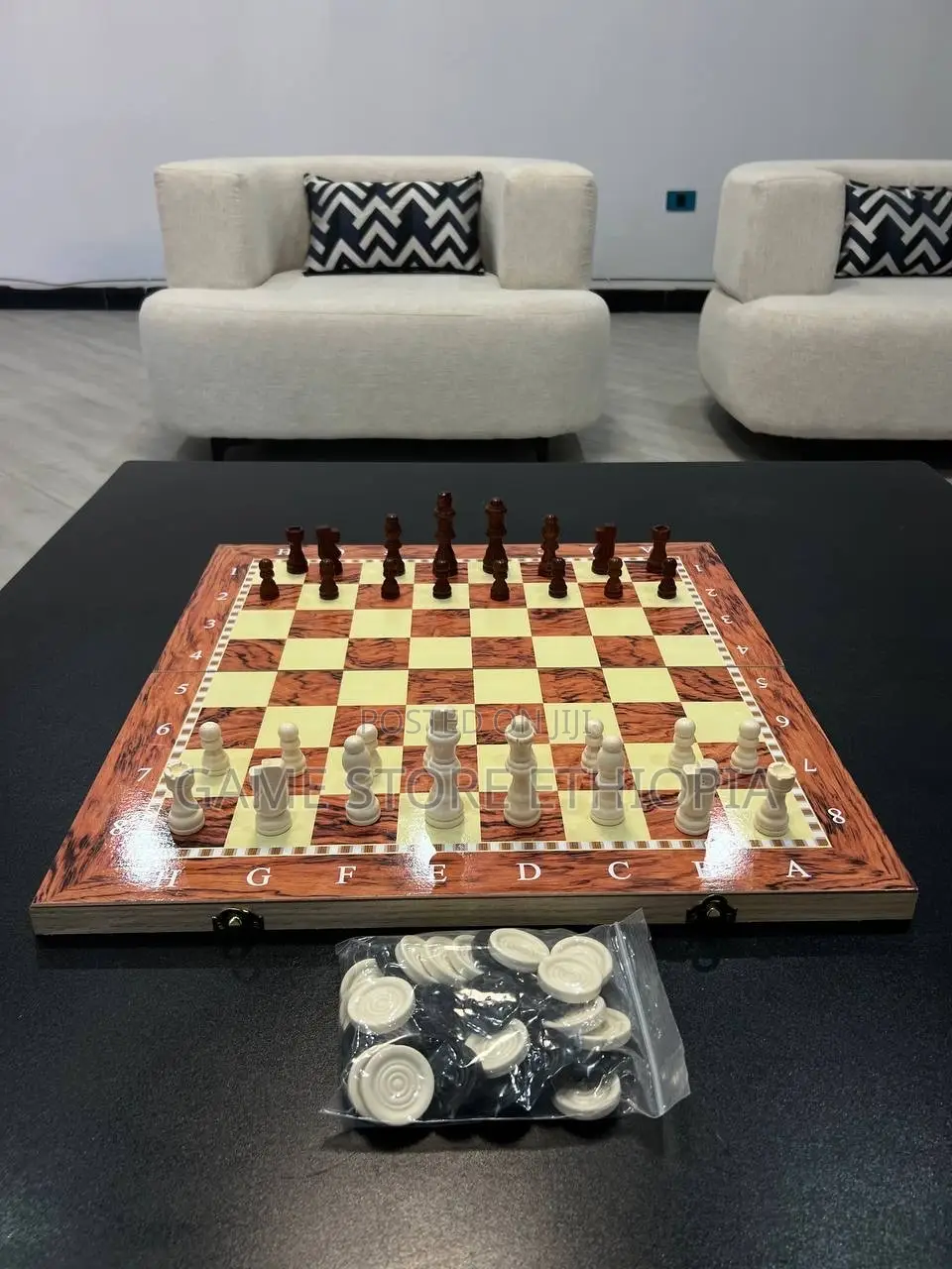 3in1Wooden Chess+ Checkers + Backgammon 3በ1 ቼዝ + ዳማ +ባክጋመን 50cm X 50cm