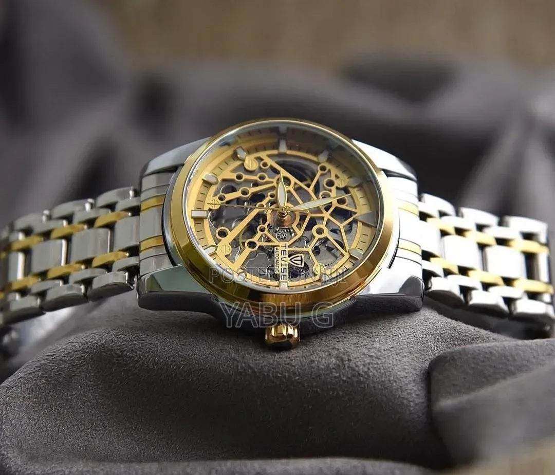 Tevise Luxury Men Stainless Steel Automatic Skeleton Watch Waterproof