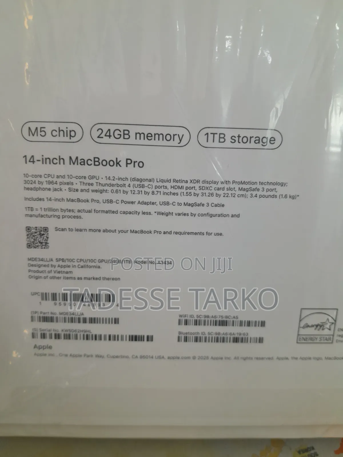 New Laptop Apple MacBook Pro 2025 M5 24GB Apple M5 Pro SSD 1T