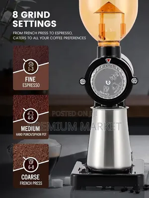 Coffe Grinder Powerfull Flat Burr ሁዋንዩ ለስራ እና ለቤት አገልግሎት የቡና መፍጫ