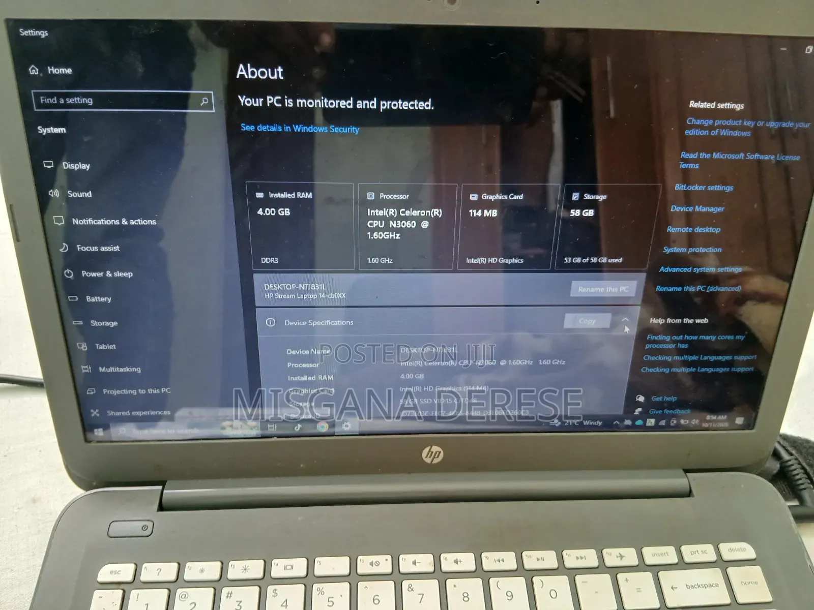 Laptop HP Stream Laptop 4GB Intel Celeron SSD 60GB
