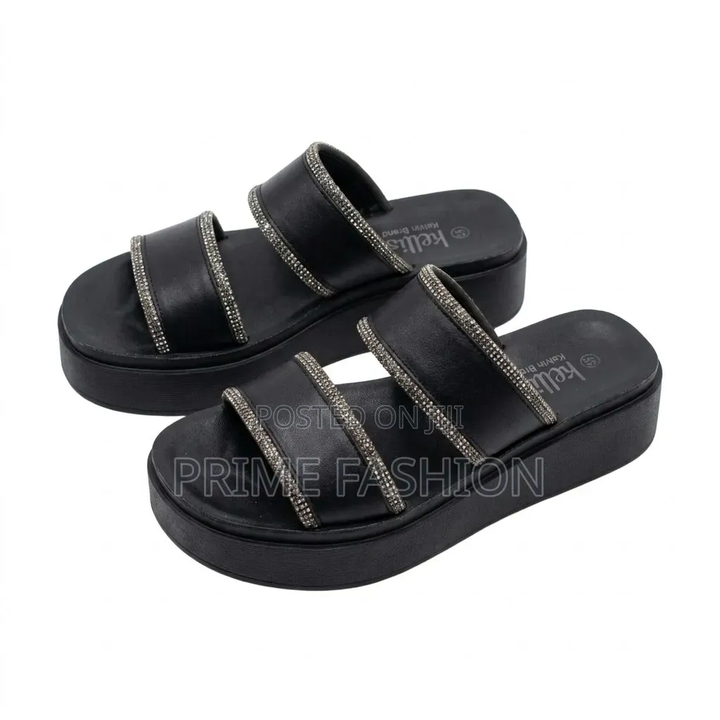 Black Rhinestone Platform Sandals for Women