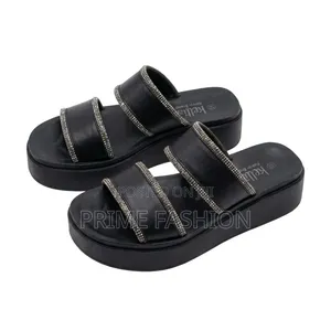 Black Rhinestone Platform Sandals for Women