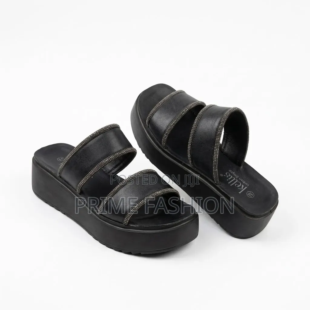 Black Rhinestone Platform Sandals for Women