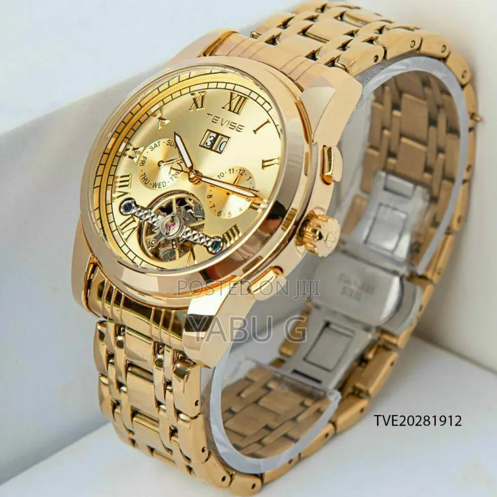 TEVISE Men Automatic Moon Phase Watch Calendar Skeleton