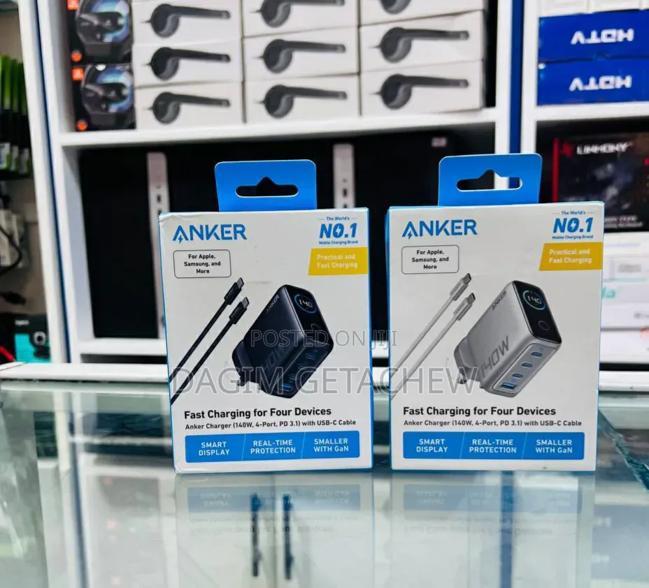 Anker 140W Fast Charger 4Port Power Adapter With Smart Display & Cable