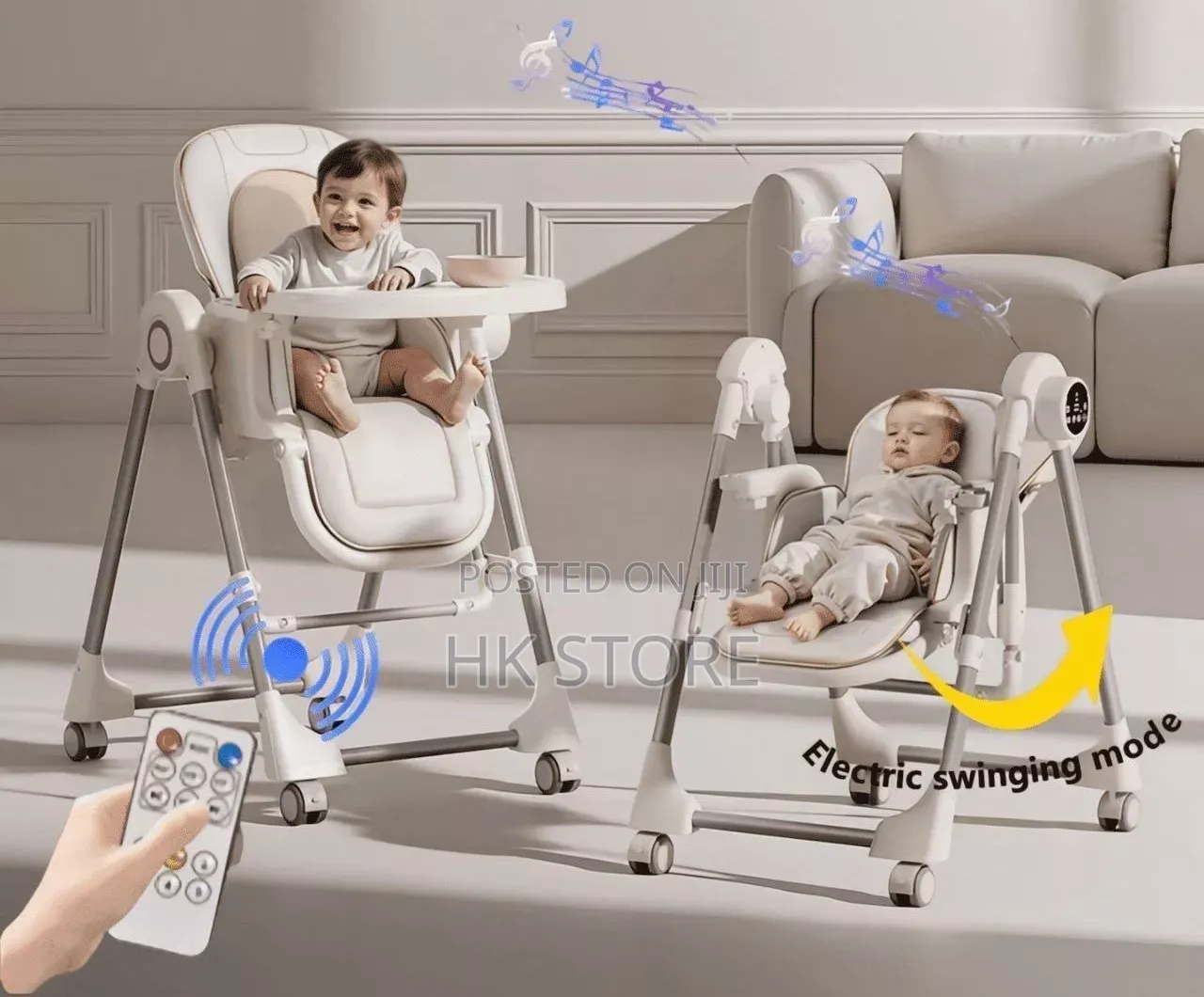 2-in-1 Electric Baby High Chair & Swing With Remote Control