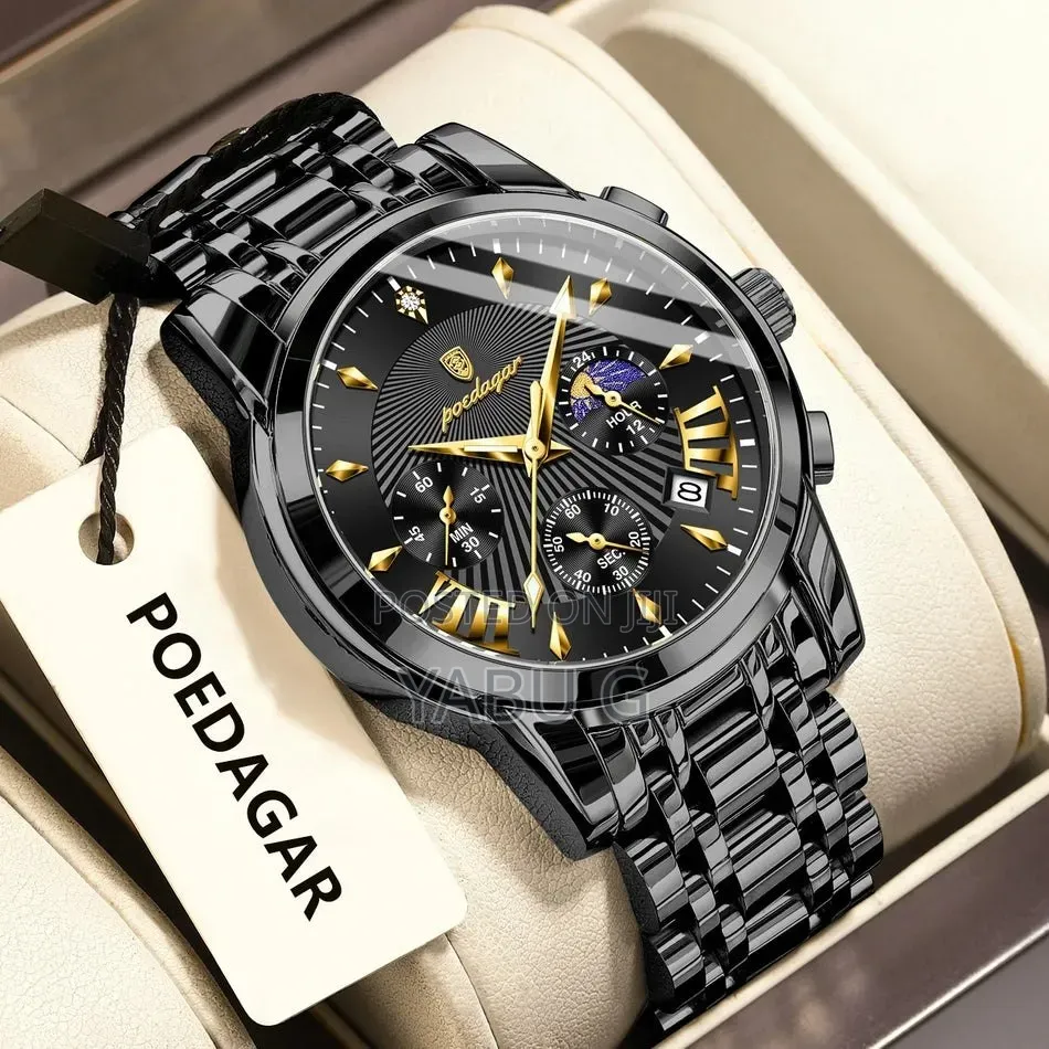 Poedagar Luxury Quartz Chronograph Watch With a Sunburst Dial