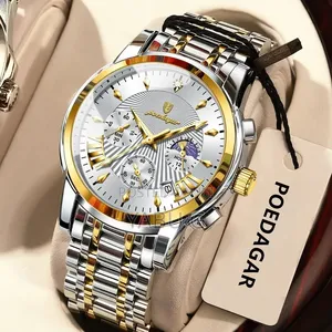 Poedagar Men's Quartz Wristwatch Featuring a Two-Tone Silver and Gold