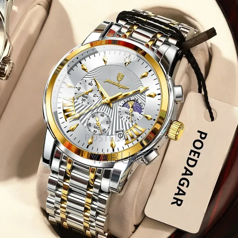 Poedagar Men's Quartz Wristwatch Featuring a Two-Tone Silver and Gold